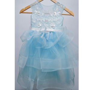 WDE Little Girls Long Light Blue Ball Gown Pageant Communion Dress Floor Length